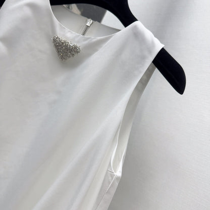 Prada 2025 Sleeveless Dress A-line Babydoll White Polyester