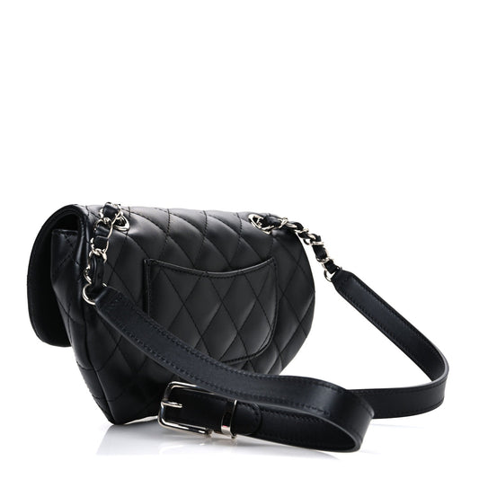 Calfskin Quilted CC Uniform Flap Belt Bag Black