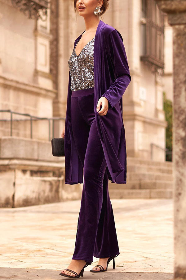 KIMONO MIDI DE LUJO DE TERCIOPELO CON MANGA LARGA Y FRENTE ABIERTO PARA MUJER