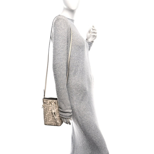 Vitello Liberty F is Fendi Bi-Color FF 1974 Embossed Mini Mon Tresor Bucket Bag Camelia Mandorlo