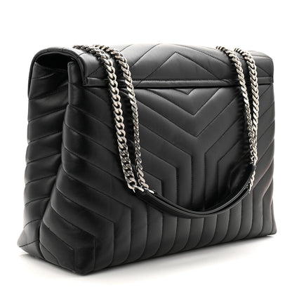 Calfskin Y Quilted Monogram Large Loulou Chain Satchel Black