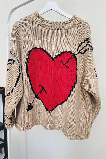 Suéter suelto de punto con patrón de amor creativo "El amor es un regalo"