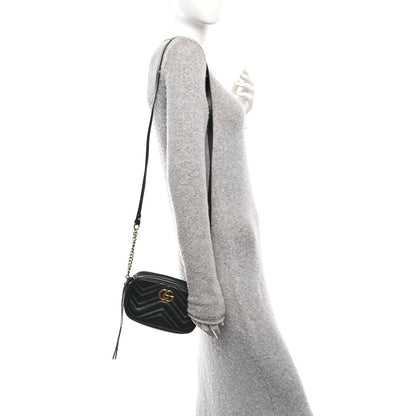 Calfskin Matelasse Mini GG Marmont Chain Shoulder Bag Black