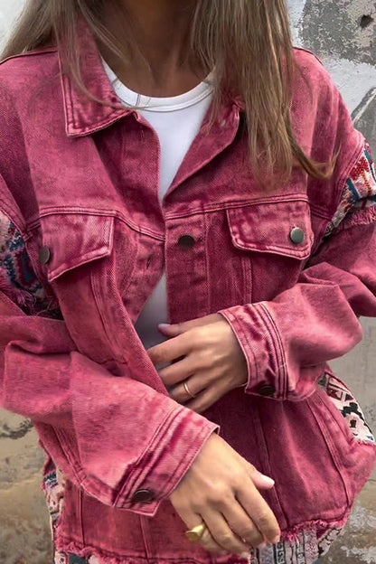 Chaqueta vaquera vintage con bolsillos sueltos y patchwork