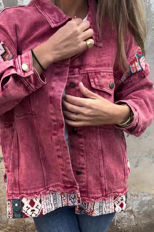 Chaqueta vaquera vintage con bolsillos sueltos y patchwork