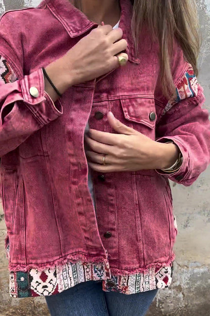 Chaqueta vaquera vintage con bolsillos sueltos y patchwork