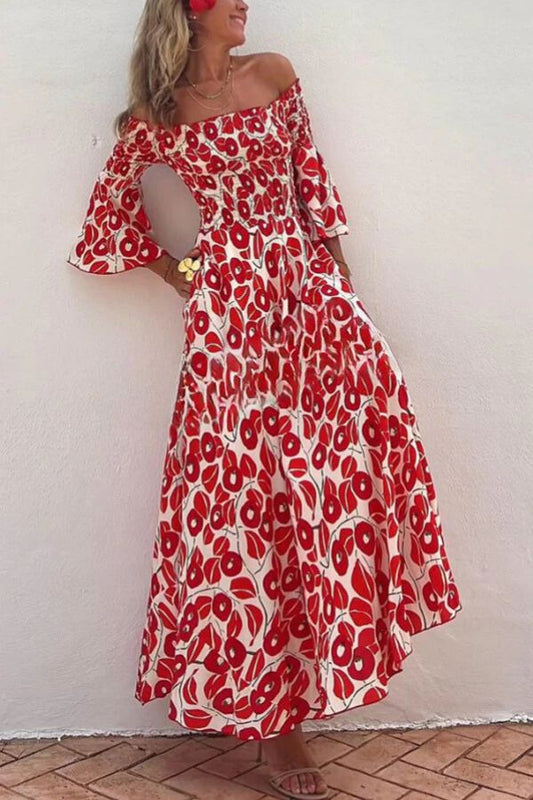 Vestido largo con bolsillos y hombros descubiertos y estampado floral de Close To The Vacation