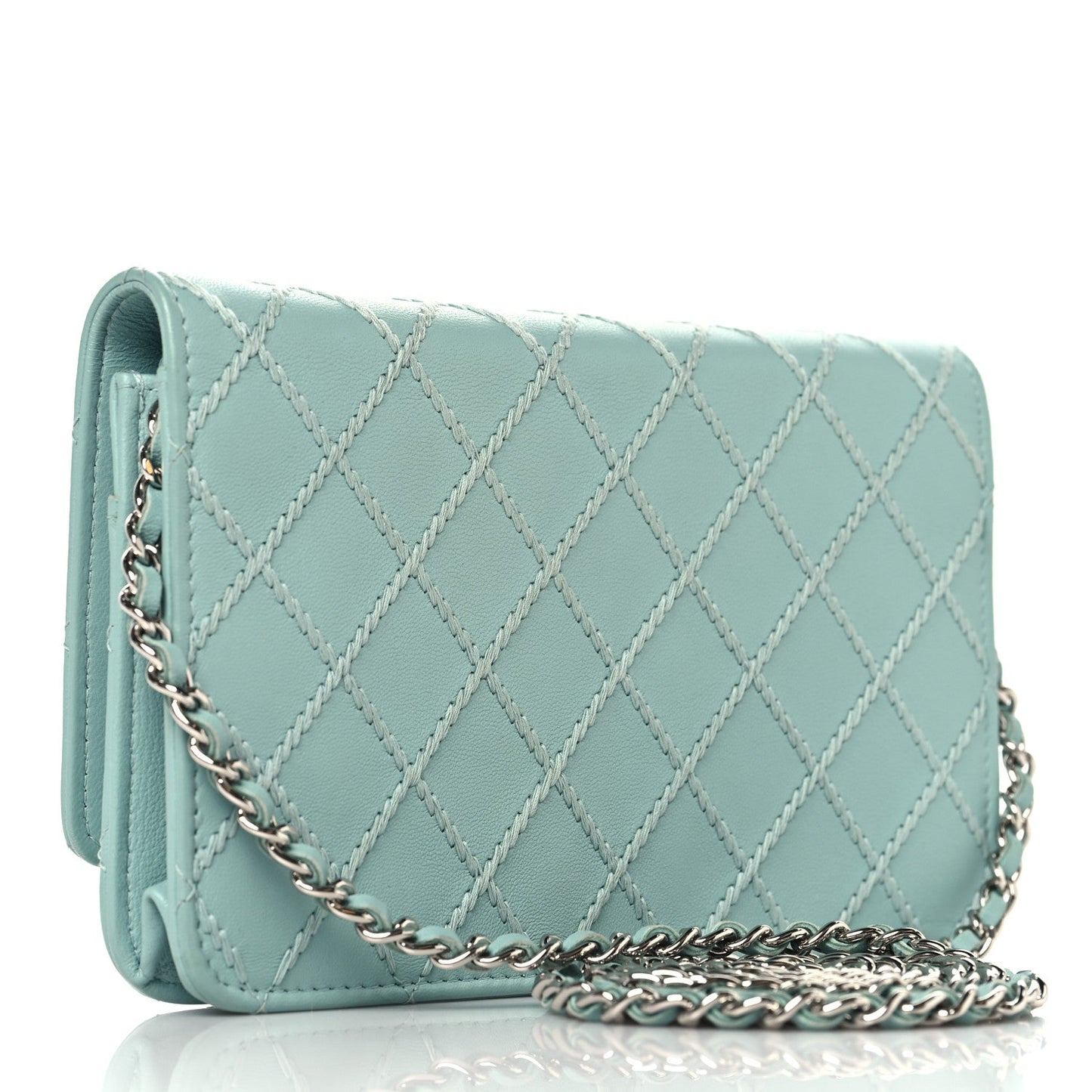 Calfskin Whipstitch Wallet On Chain WOC Green