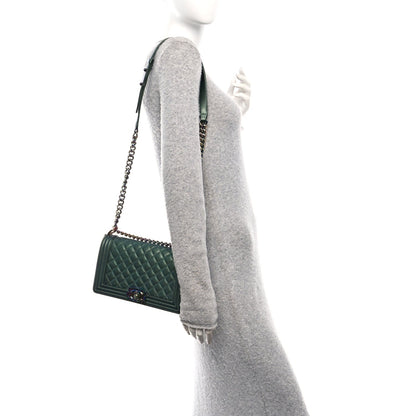 Iridescent Goatskin Quilted Medium Boy Flap Green