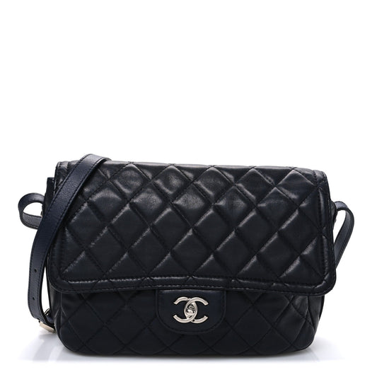 Lambskin Quilted Messenger Bag Dark Navy