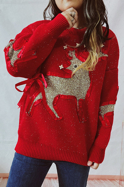Suéter de punto de cuello redondo y manga larga con estampado navideño
