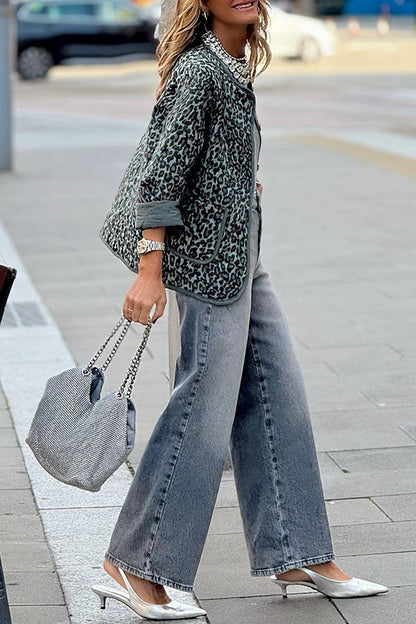 Chaqueta cálida y elegante con estampado de leopardo