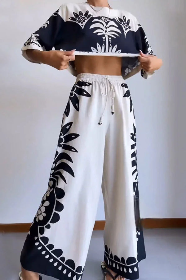 Conjunto de dos piezas con estampado exótico de vacaciones 