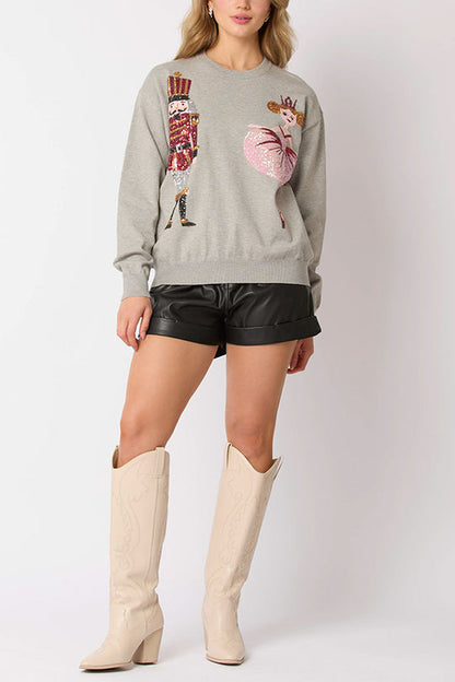 Sudadera casual de moda con lentejuelas de soldado navideño