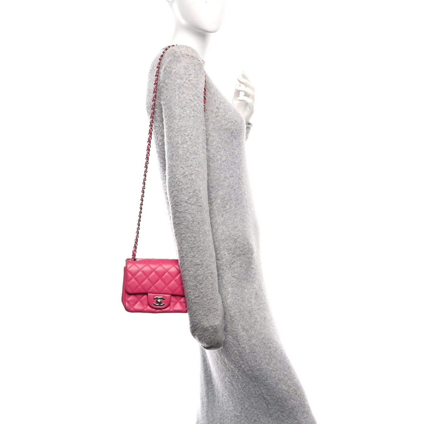 Lambskin Quilted Mini Square Flap Dark Pink