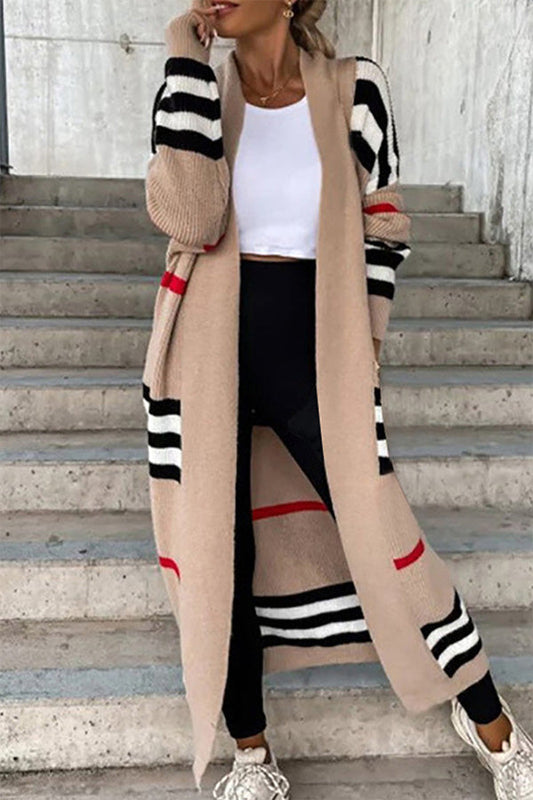 Prendas de abrigo informales con cuello en V y rayas de patchwork para la calle