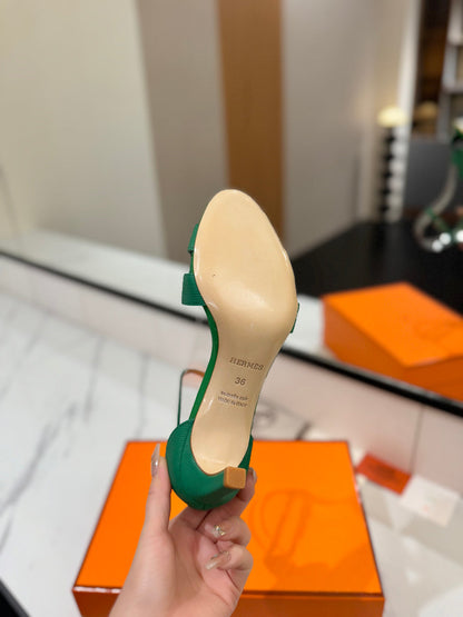 HM Joy 65mm Heeled Sandals Green Cowhide 294910