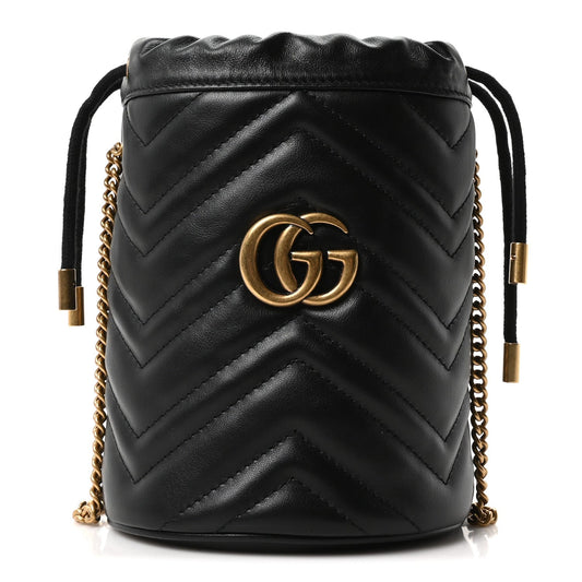 Calfskin Matelasse Mini GG Marmont 2.0 Bucket Bag Black