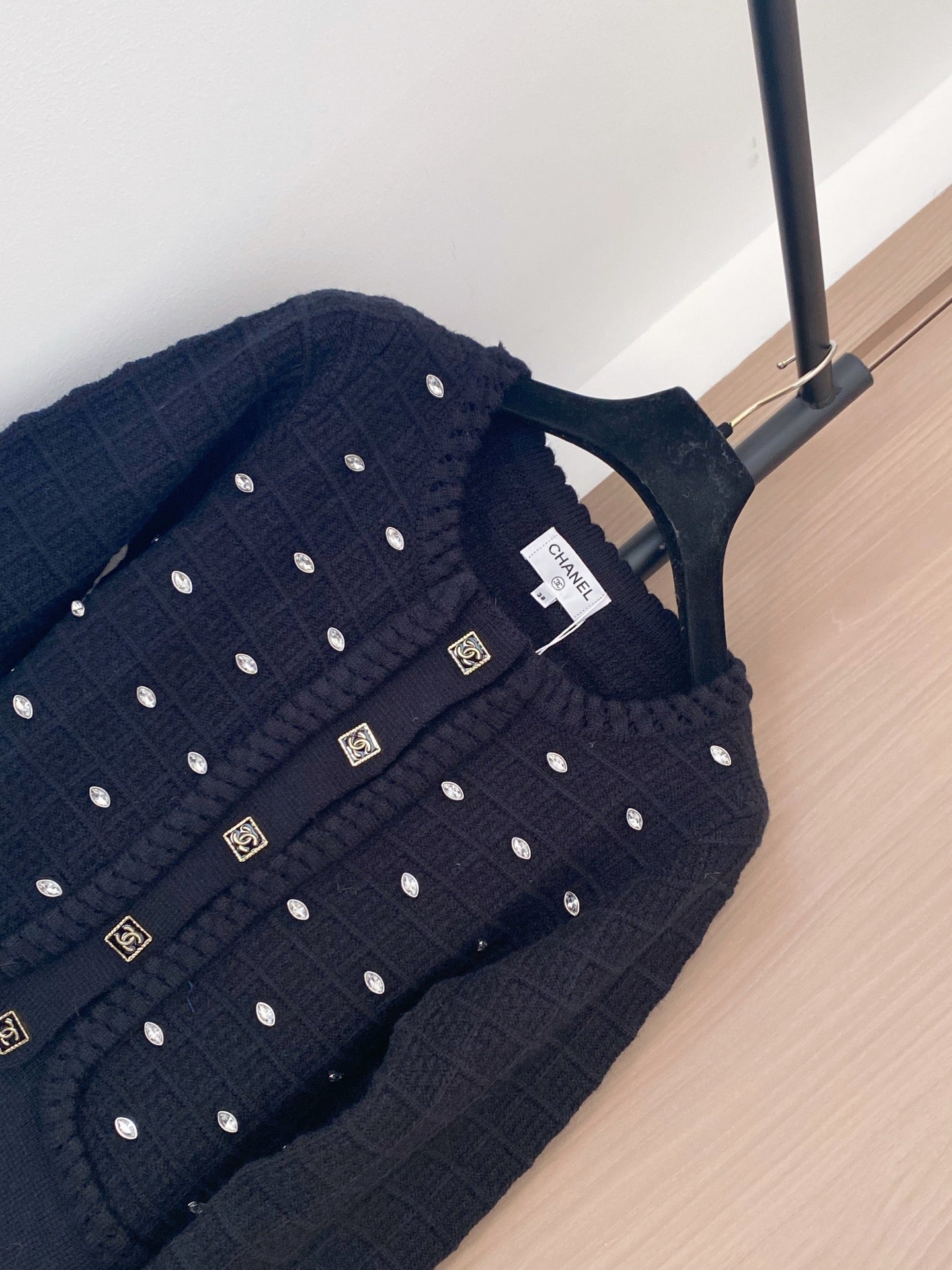 Chanel 2025 Cardigan With Rhinestone Embellishment Black Wool
