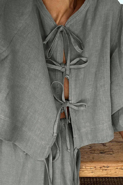 Conjunto retro de dos piezas con mangas abullonadas