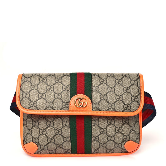 GG Supreme Monogram Web Small Ophidia Belt Bag Beige Ebony Orange Fluo