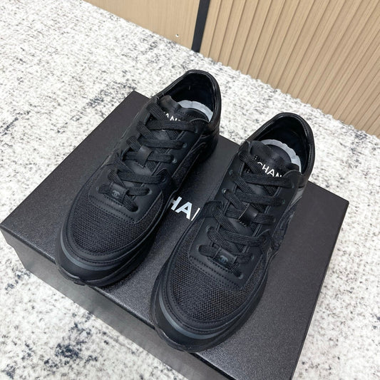 Chanel 26SS New Casual Black Sneakers in Cowhide with Mesh Cloth 591413