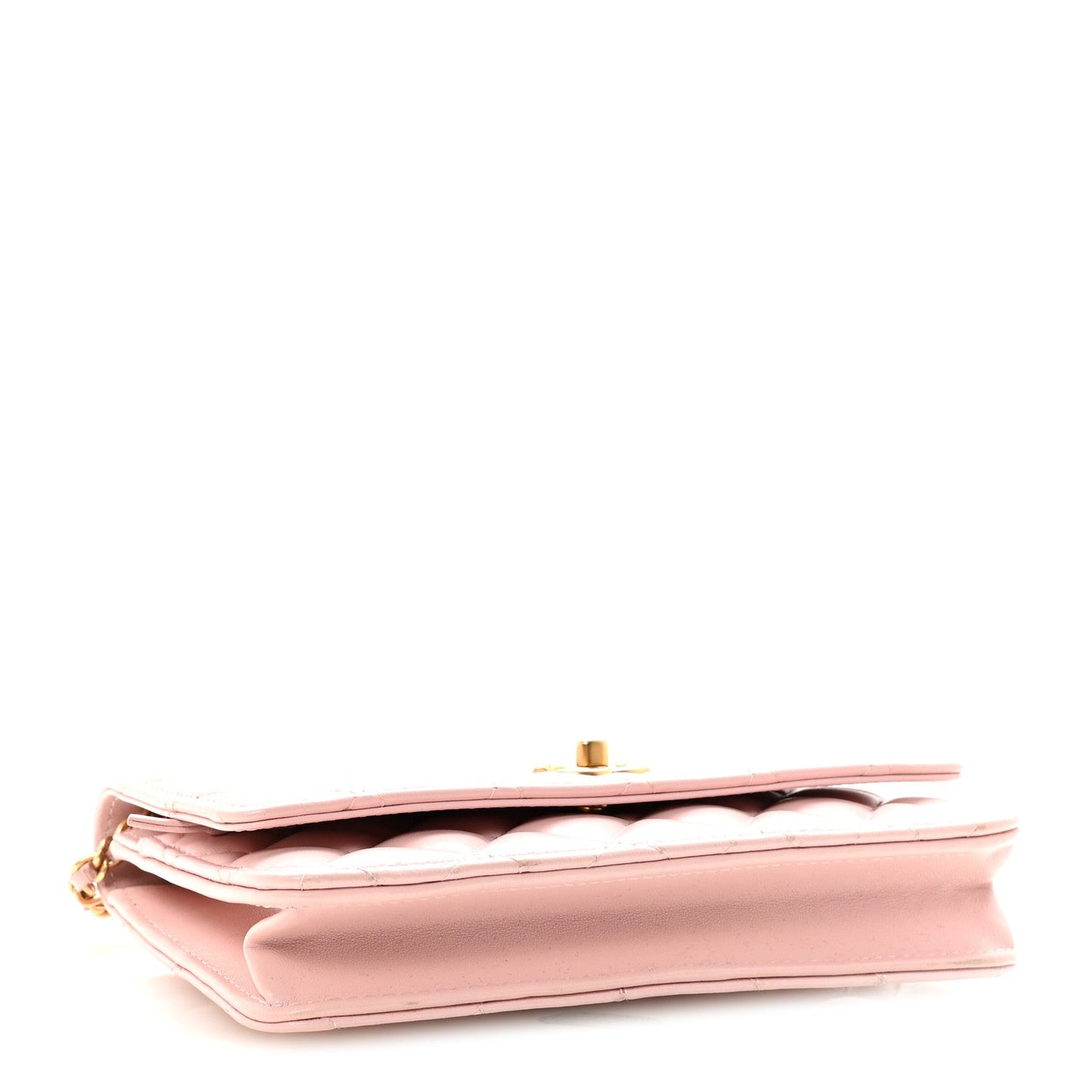 Lambskin Quilted CC Pearl Crush Wallet on Chain WOC Light Pink