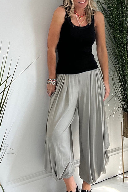 Pantalones holgados estilo harén con bolsillos y cintura elástica súper cómodos