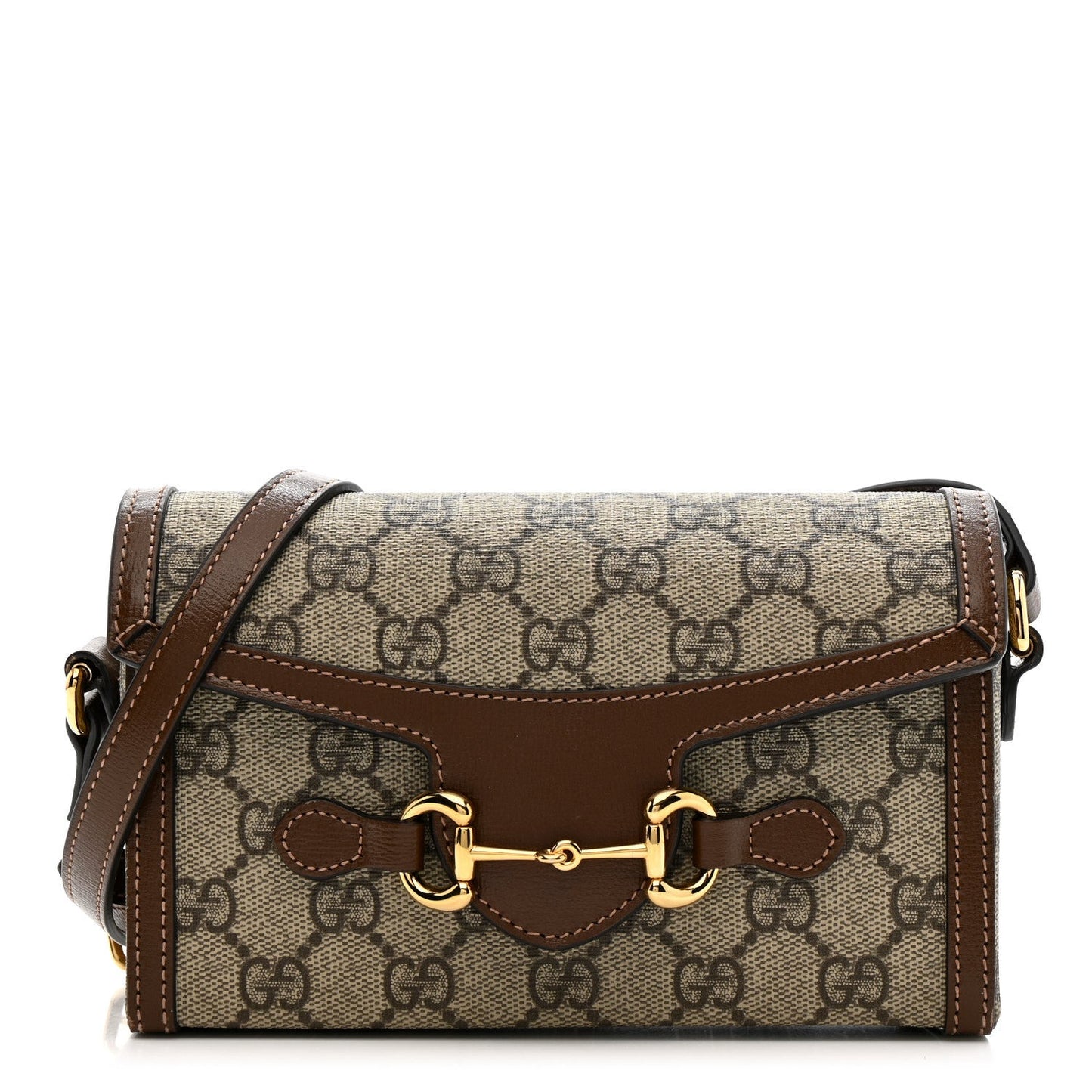 GG Supreme Monogram Mini Horsebit 1955 Shoulder Bag Beige Brown Sugar