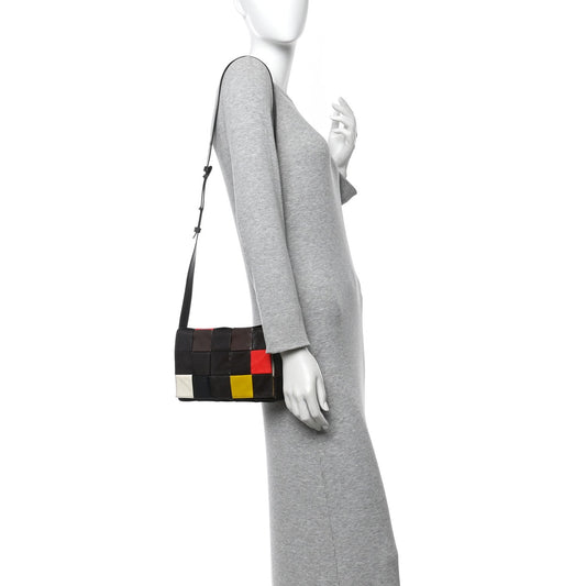 Paper Calfskin Maxi Intreccio Cassette Crossbody Bag Brown Multicolor