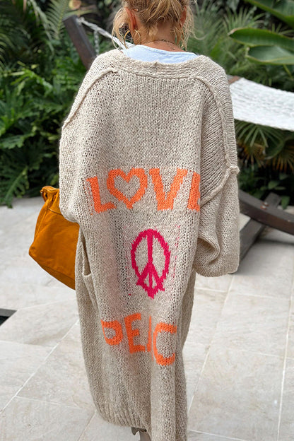 Cárdigan midi extragrande con bolsillo estampado en la espalda Calling for Love 