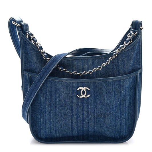 Denim Quilted Jungle Stroll Hobo Bag Blue