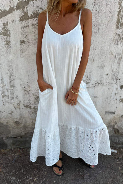 Vestido largo con tirantes de algodón y lino 