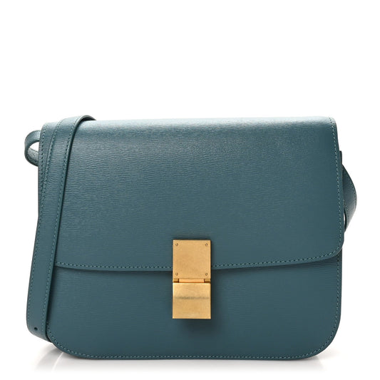 Liege Calfskin Medium Classic Box Flap Bag Blue Slate
