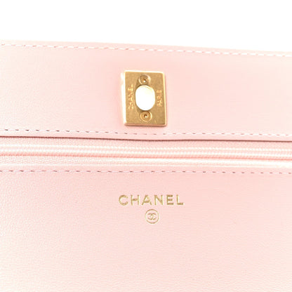 Lambskin Quilted CC Pearl Crush Wallet on Chain WOC Light Pink