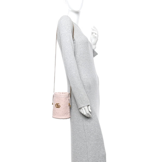 Ostrich Mini GG Marmont 2.0 Bucket Bag Light Pink