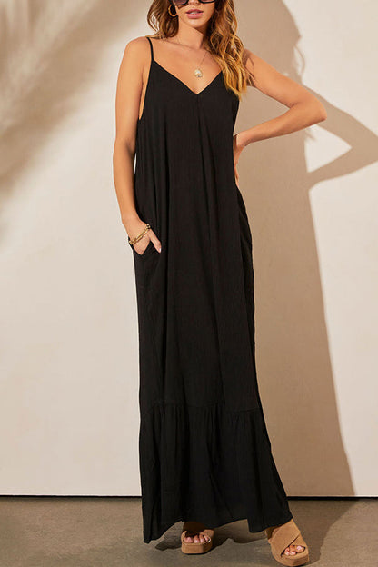 Vestido largo liso con bolsillos KIMONIE 