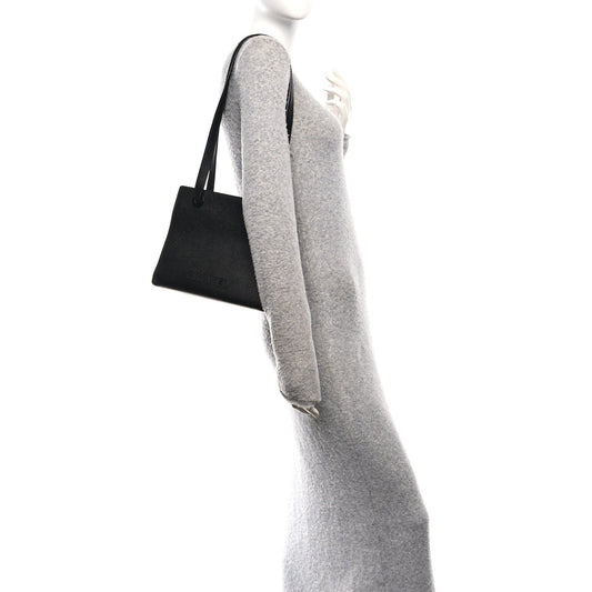 Grained Calfskin Logo Shoulder Bag Black