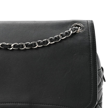 Aged Calfskin Quilted Easy Zip Flap Bag Black