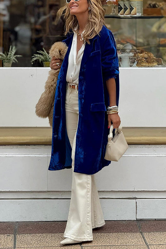 Chaqueta de falda larga con gabardina de terciopelo dorado de moda