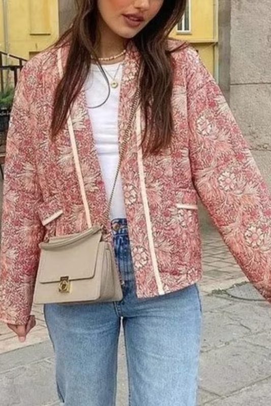 Chaqueta acolchada de algodón de manga larga con estampado versátil y suelta a la moda 