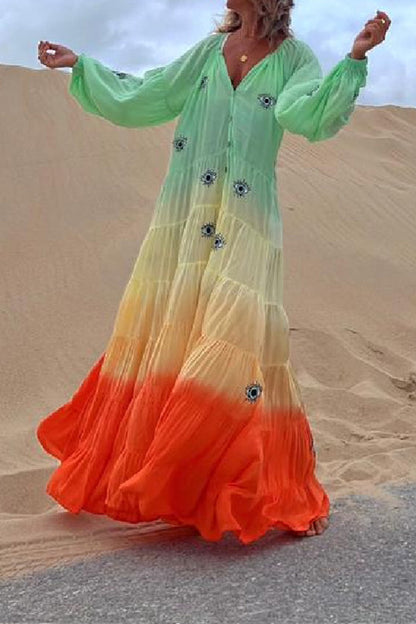 Vestido maxi plisado con degradado naranja Latam