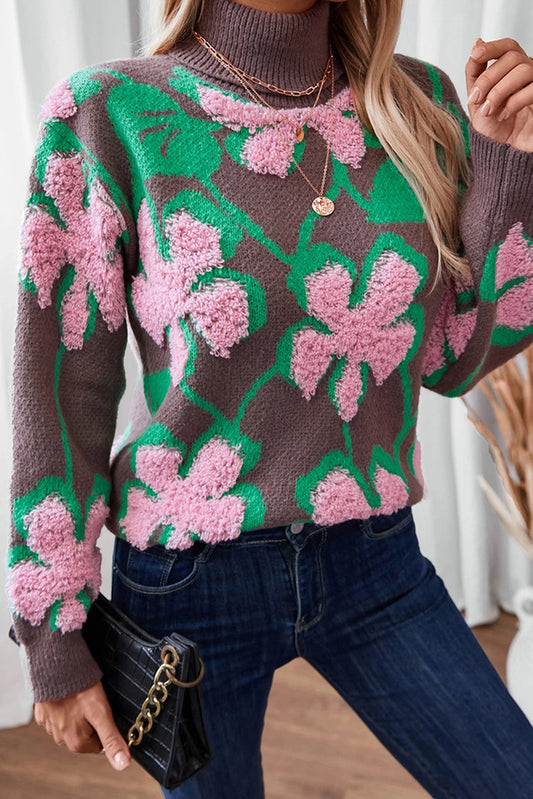Suéter holgado con cuello floral de felpa rosa