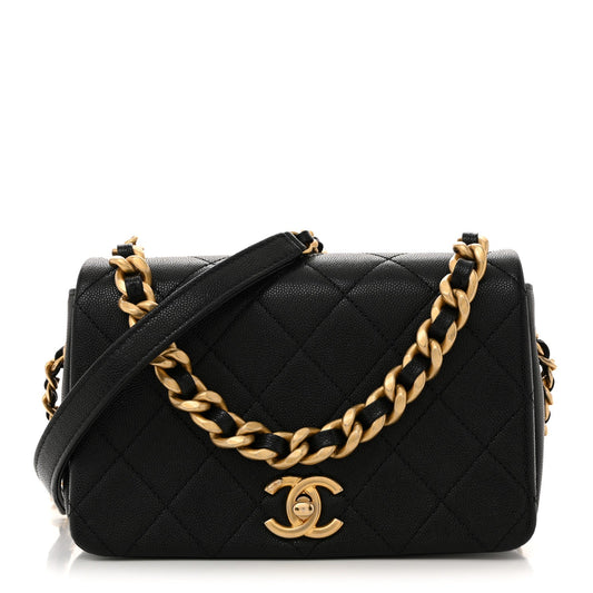 Caviar Quilted Small Fashion Therapy Flap Bag Black