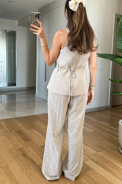 Casual Split Vest \u0026 Lace-Up Pants Two-Piece Set