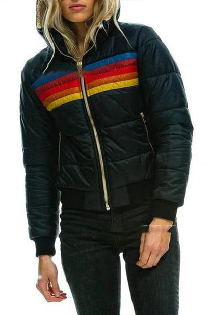 Abrigo informal de invierno con capucha y manga larga con costuras