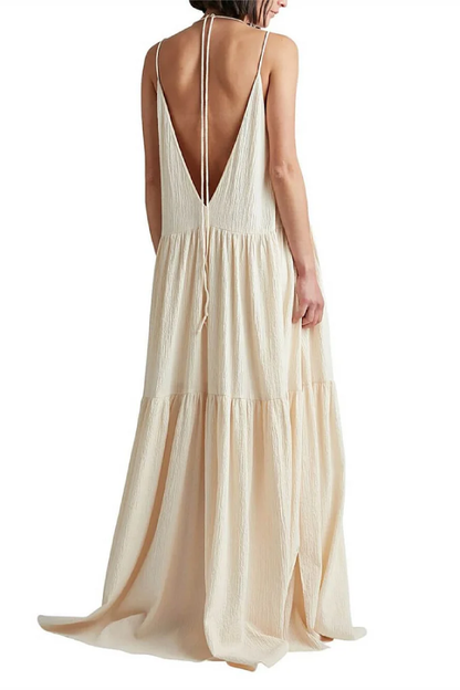 Elegante vestido largo de tirantes con escote en V profundo para resort