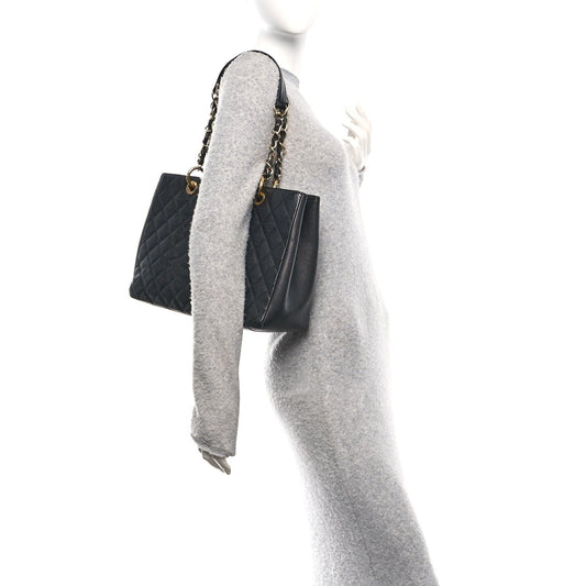 Caviar Quilted Grand Shopping Tote GST Black
