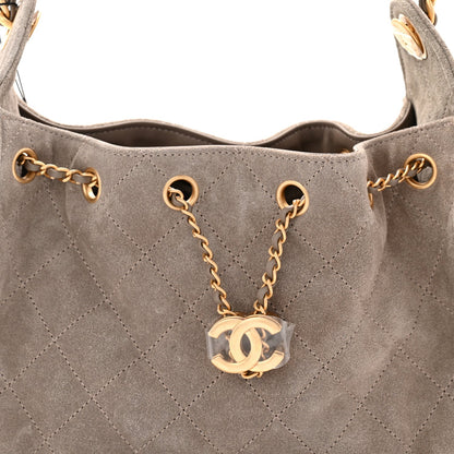 Suede Quilted Mini Chanel 25 Handbag Dark Grey