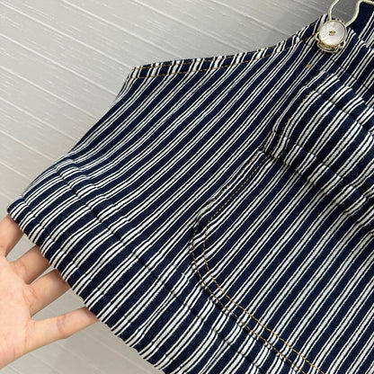 CC 25 Short Suspender Vest Dark Blue mix White Cotton